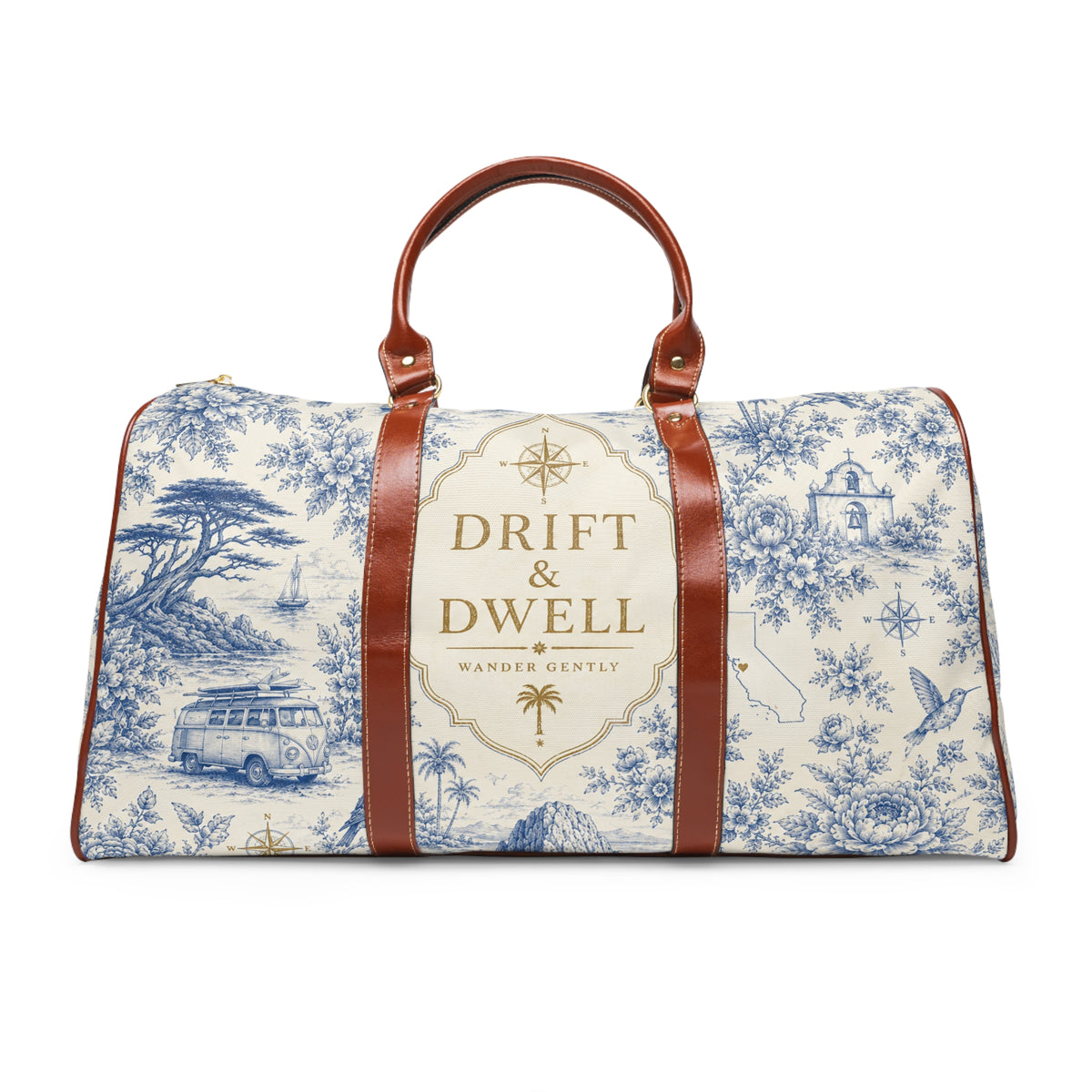 Drift & Dwell Waterproof Travel Duffel | California Toile Collection | Pacific Coast Edition