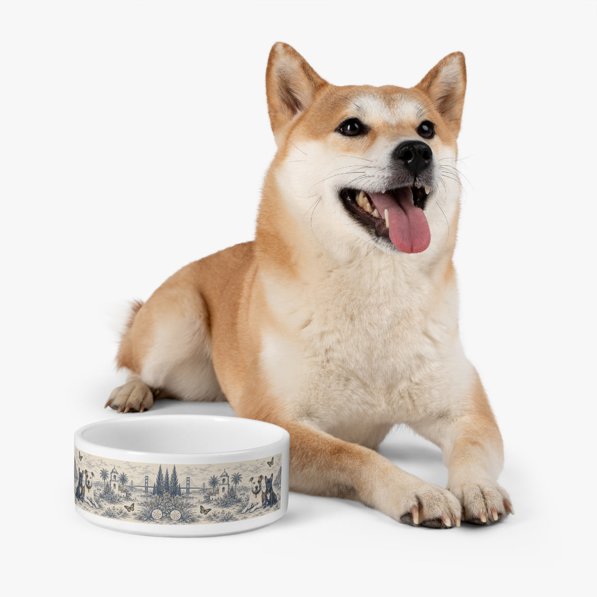 Toile Pet Bowl — Vintage Coastal Dog & Cat Feeding Dish