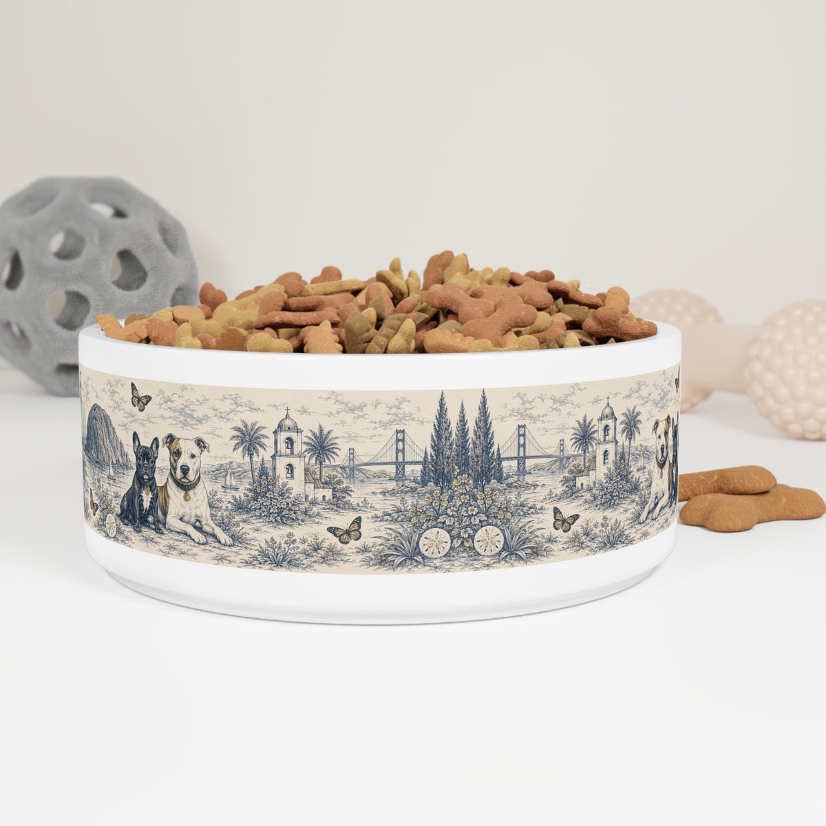 Toile Pet Bowl — Vintage Coastal Dog & Cat Feeding Dish