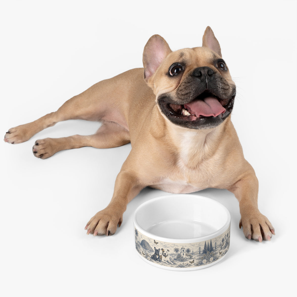 Toile Pet Bowl — Vintage Coastal Dog & Cat Feeding Dish