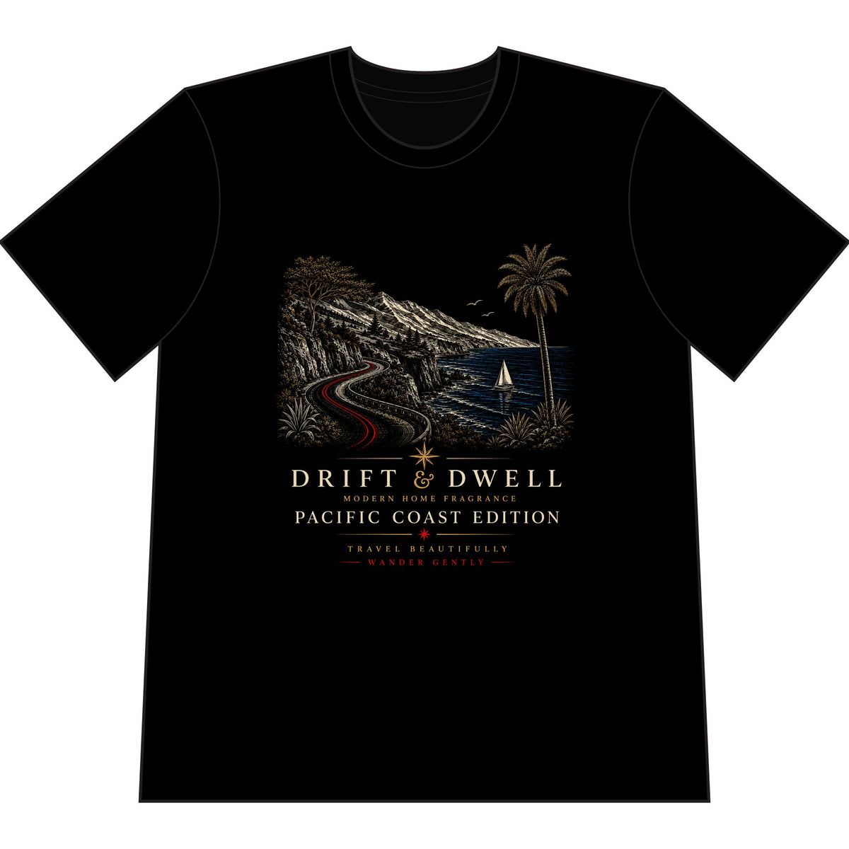 Drift & Dwell Pacific Coast T-Shirt | NOIR Collection | Pacific Coast Edition