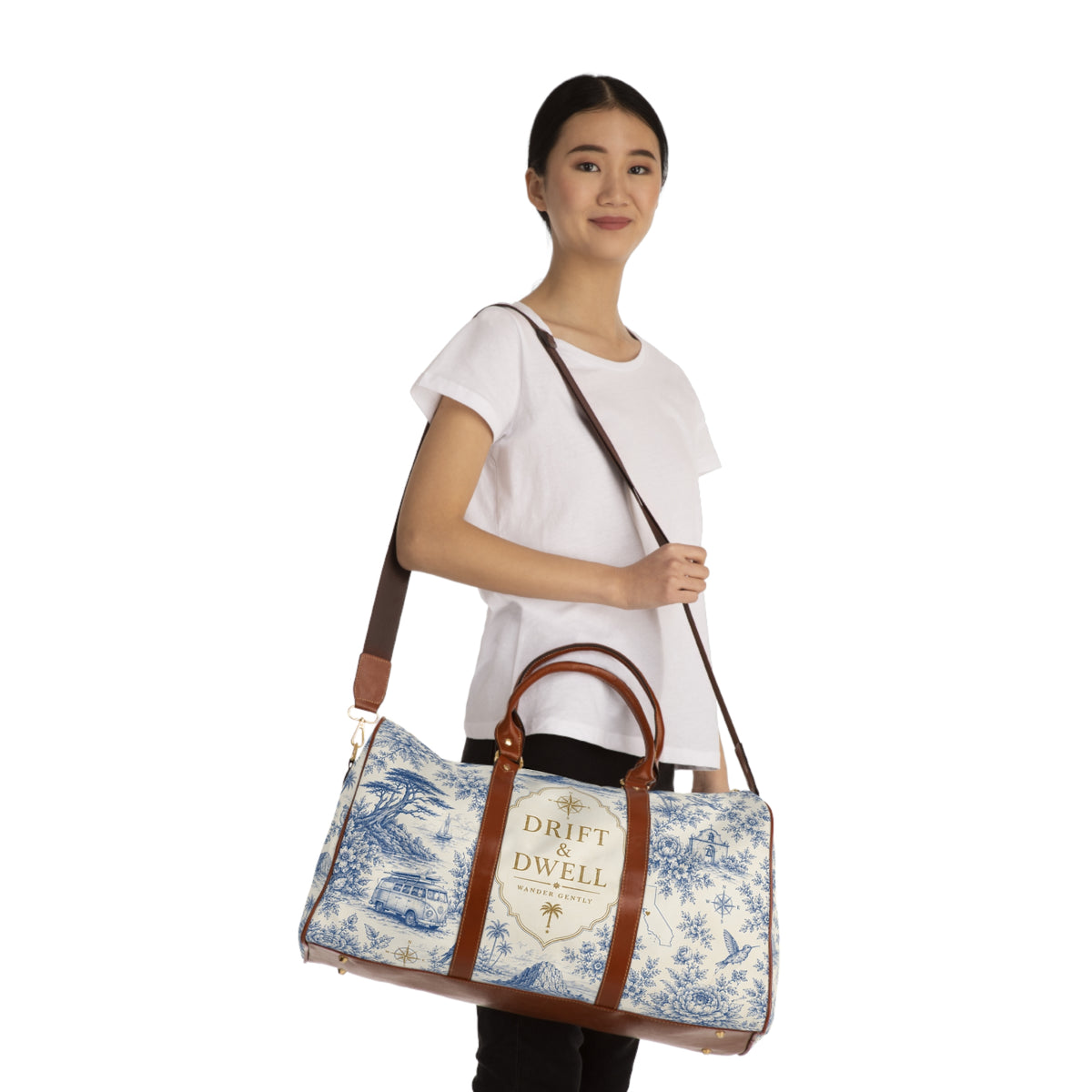 Drift & Dwell Waterproof Travel Duffel | California Toile Collection | Pacific Coast Edition