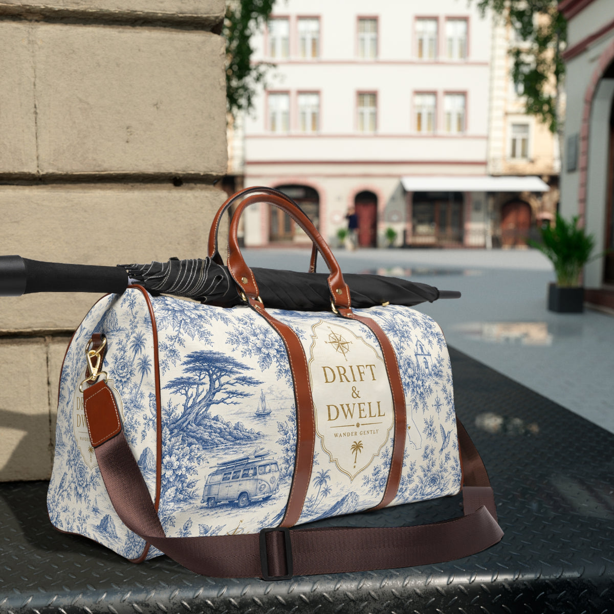 Drift & Dwell Waterproof Travel Duffel | California Toile Collection | Pacific Coast Edition
