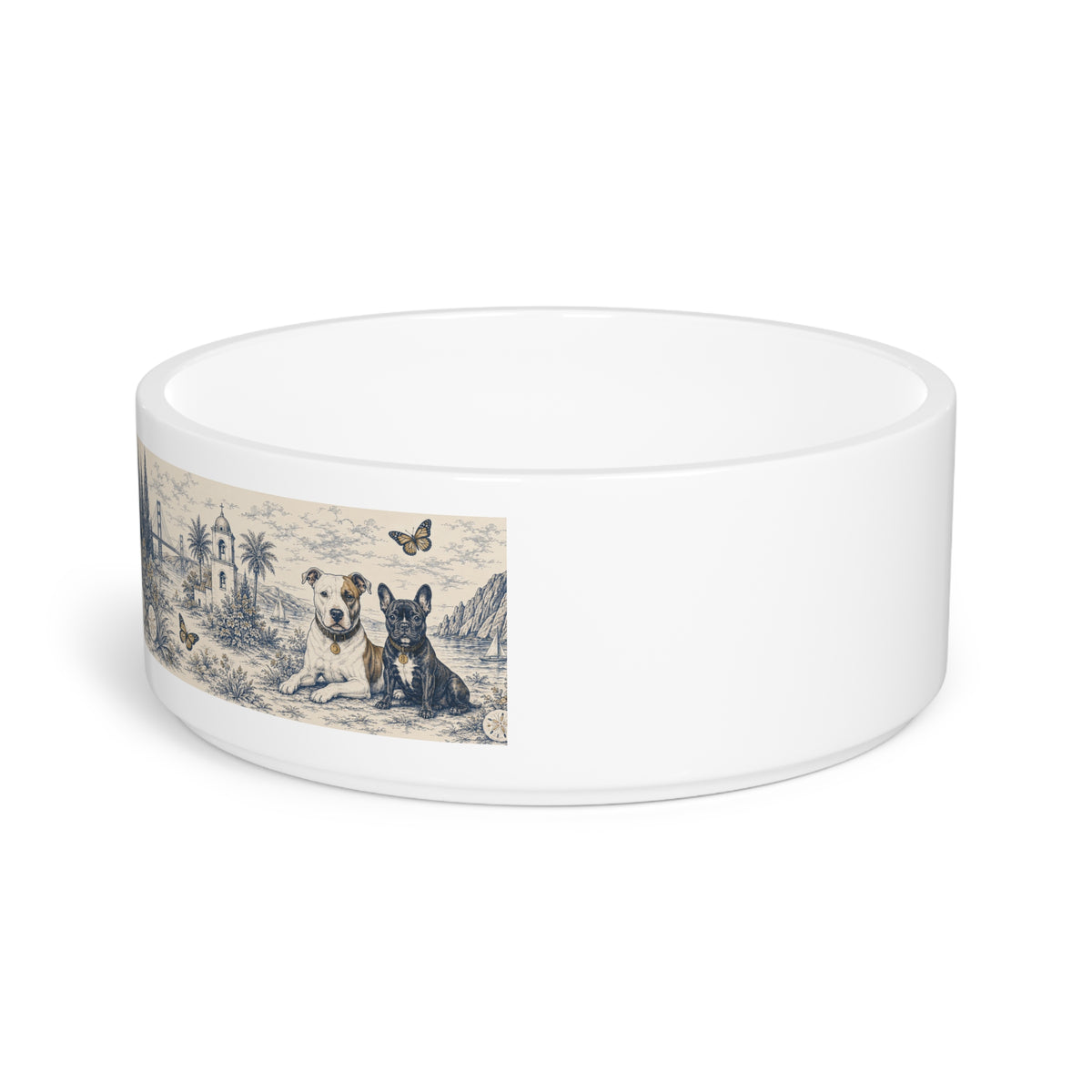 Toile Pet Bowl — Vintage Coastal Dog & Cat Feeding Dish