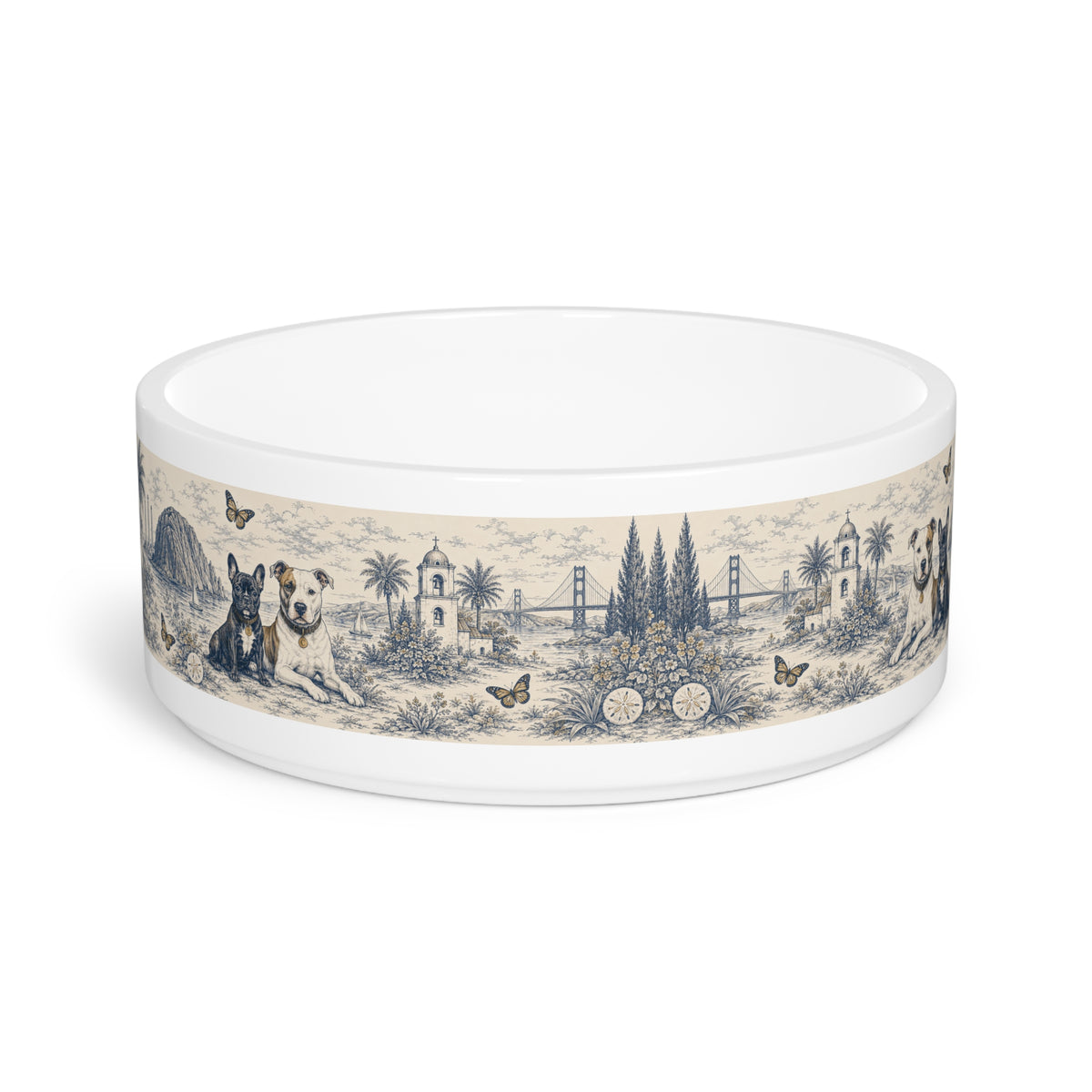 Toile Pet Bowl — Vintage Coastal Dog & Cat Feeding Dish