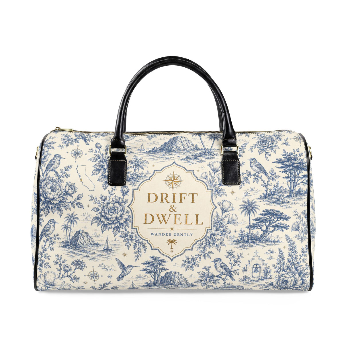 Toile Faux Leather Travel Bag | California Toile Collection | Pacific Coast Edition
