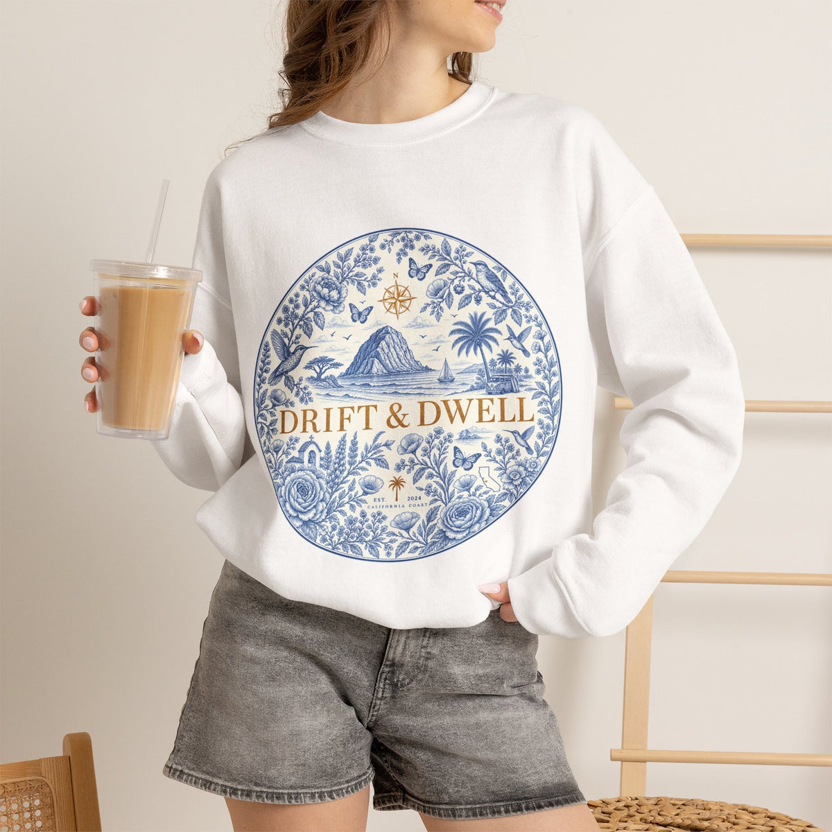 Drift & Dwell Crewneck Sweatshirt | California Toile Collection | Pacific Coast Edition