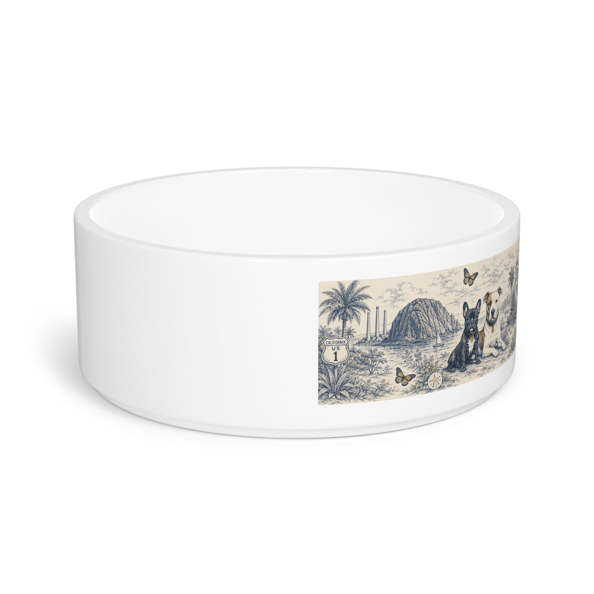 Toile Pet Bowl — Vintage Coastal Dog & Cat Feeding Dish