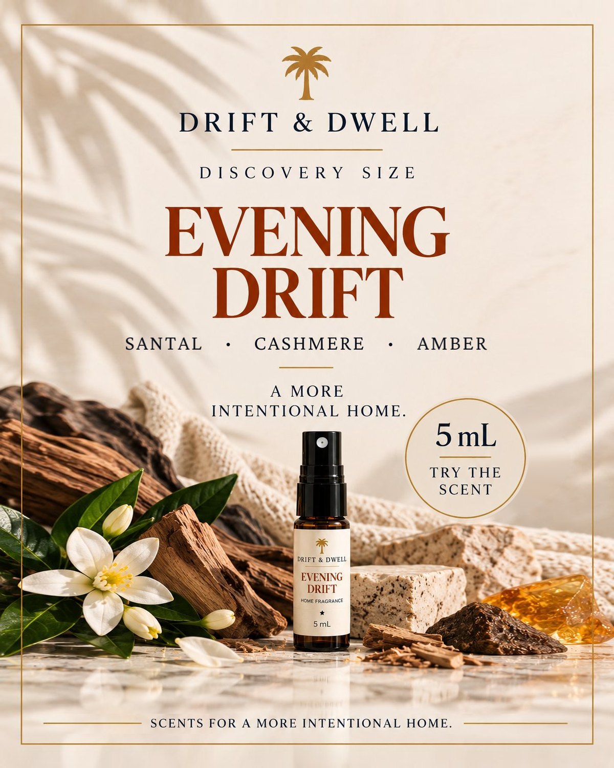 Evening Drift 5 mL, Santal, Cashmere, Amber