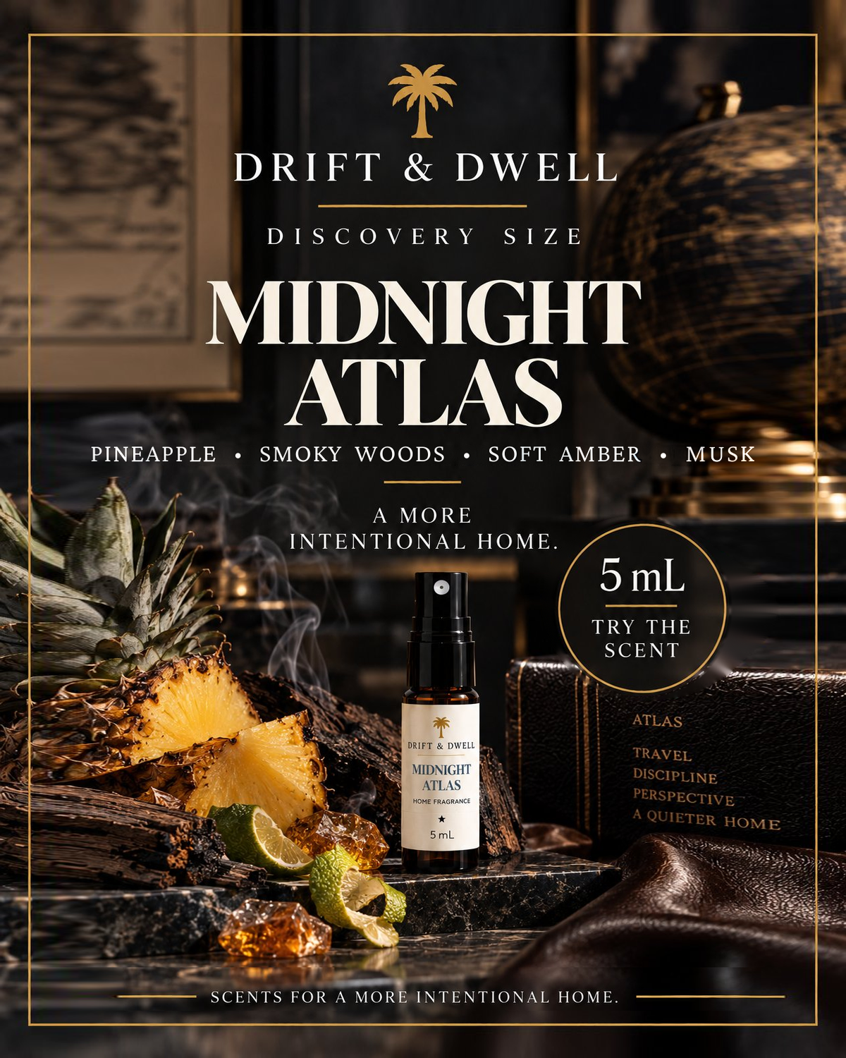Midnight Atlas 5 mL, Pineapple, Smoky Woods, Soft Amber, Musk