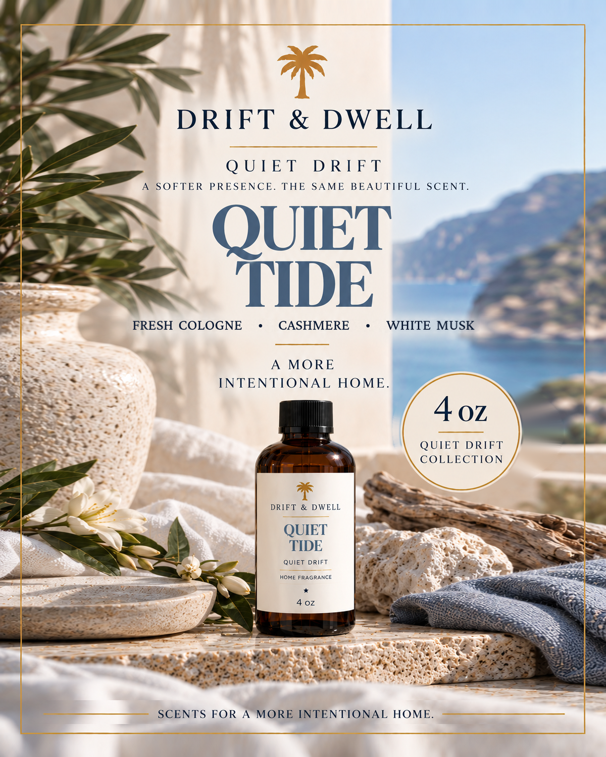 Quiet Tide Quiet Drift 4 oz, Fresh Cologne, Cashmere, White Musk
