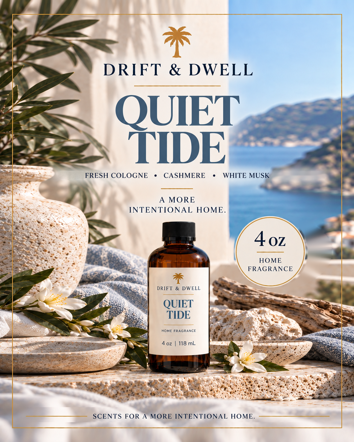 Quiet Tide 4 oz, Fresh Cologne, Cashmere, White Musk