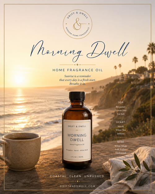 Morning Dwell home fragrance oil, editorial poster