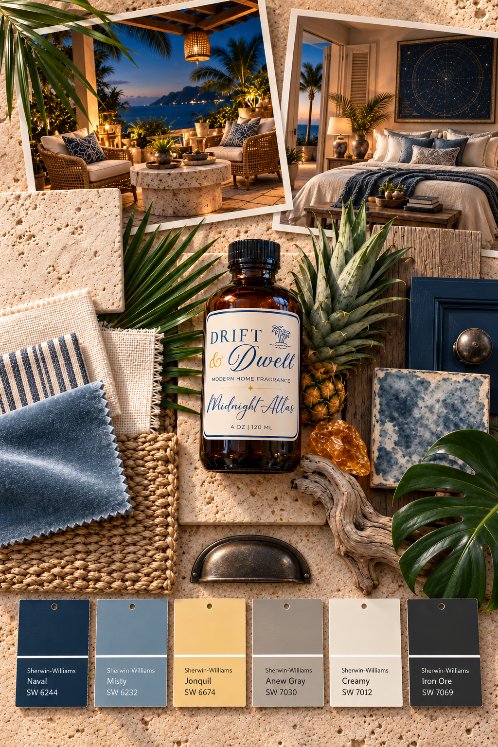 Midnight Atlas design mood board with Sherwin-Williams paint palette