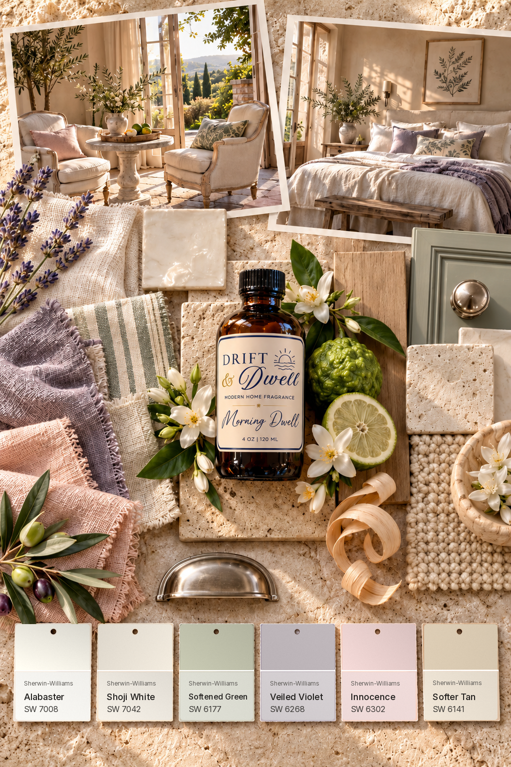 Morning Dwell design mood board with Sherwin-Williams paint palette